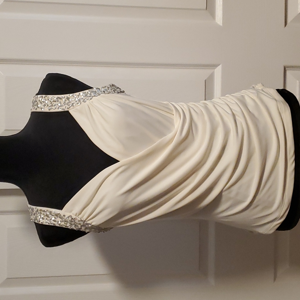 WHBM sleeveless ivory cream & silver sequined top